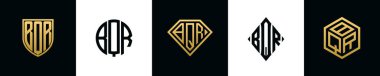İlk harfler BQR logosu Bundle dizayn ediyor. Bu set Shield, Rounded, iki Diamond ve Hexgon stili içeriyordu.