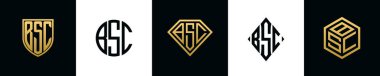 İlk harfler BSC logosu Bundle dizayn eder. Bu set Shield, Rounded, iki Diamond ve Hexgon stili içeriyordu.