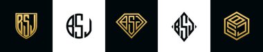 İlk harfler BSJ logosu Bundle dizayn eder. Bu set Shield, Rounded, iki Diamond ve Hexgon stili içeriyordu.