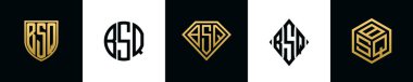 İlk harfler BSQ logosu Bundle dizayn eder. Bu set Shield, Rounded, iki Diamond ve Hexgon stili içeriyordu.