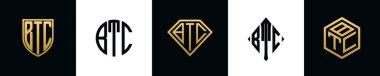 İlk harfler BTC logosu Bundle dizayn eder. Bu set Shield, Rounded, iki Diamond ve Hexgon stili içeriyordu.
