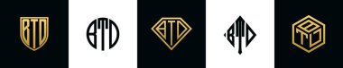 İlk harfler BTD logosu Bundle dizayn eder. Bu set Shield, Rounded, iki Diamond ve Hexgon stili içeriyordu.