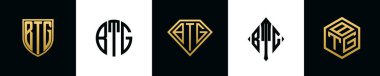 İlk harfler BTG logosu Bundle dizayn eder. Bu set Shield, Rounded, iki Diamond ve Hexgon stili içeriyordu.