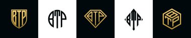 İlk harfler BTP logosu Bundle dizayn eder. Bu set Shield, Rounded, iki Diamond ve Hexgon stili içeriyordu.