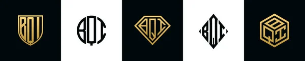 Letras Iniciales Bqi Logo Designs Bundle Este Set Incluía Escudo — Vector de stock