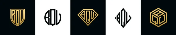 Initiële Letters Bqv Logo Ontwerpen Bundel Deze Set Bevat Shield — Stockvector