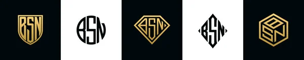 Letras Iniciais Bsn Logo Designs Pacote Este Conjunto Incluiu Escudo —  Vetores de Stock