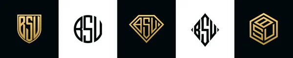 Lettere Iniziali Bsu Logo Disegni Bundle Questo Set Comprendeva Shield — Vettoriale Stock