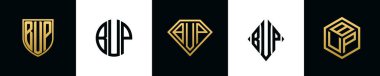 İlk harfler BUP logosu Bundle dizayn eder. Bu set Shield, Rounded, iki Diamond ve Hexgon stili içeriyordu.