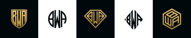 İlk harfler BWA logosu Bundle dizayn eder. Bu set Shield, Rounded, iki Diamond ve Hexgon stili içeriyordu.