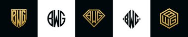 İlk harfler BWG logosu Bundle dizayn eder. Bu set Shield, Rounded, iki Diamond ve Hexgon stili içeriyordu.