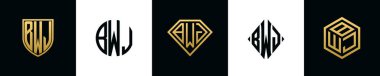 İlk harfler BWJ logosu Bundle dizayn eder. Bu set Shield, Rounded, iki Diamond ve Hexgon stili içeriyordu.