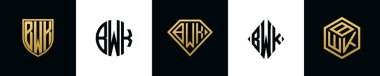 İlk harfler BWK logosu Bundle dizayn eder. Bu set Shield, Rounded, iki Diamond ve Hexgon stili içeriyordu.