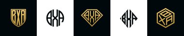 İlk harfler BXA logosu Bundle dizayn eder. Bu set Shield, Rounded, iki Diamond ve Hexgon stili içeriyordu.