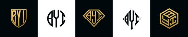 İlk harfler BYI logosu Bundle dizayn eder. Bu set Shield, Rounded, iki Diamond ve Hexgon stili içeriyordu.
