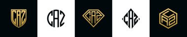 Baş harfler CAZ logosu Bundle dizayn eder. Bu set Shield, Rounded, iki Diamond ve Hexgon stili içeriyordu.