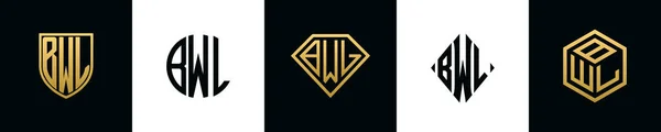 Letras Iniciais Bwl Logo Designs Pacote Este Conjunto Incluiu Escudo — Vetor de Stock