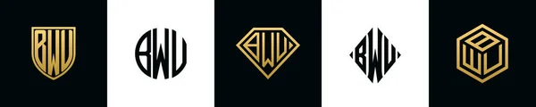 Letras Iniciais Bwu Design Logotipo Pacote Este Conjunto Incluiu Escudo — Vetor de Stock