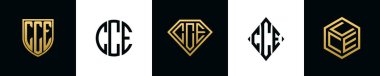 İlk harfler CCE logosu Bundle dizayn eder. Bu set Shield, Rounded, iki Diamond ve Hexgon stili içeriyordu.