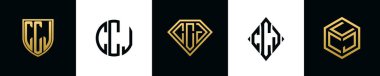 İlk harfler CCJ logosu Bundle dizayn eder. Bu set Shield, Rounded, iki Diamond ve Hexgon stili içeriyordu.