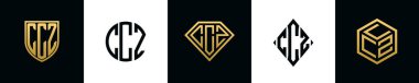 İlk harfler CCZ logosu Bundle dizayn eder. Bu set Shield, Rounded, iki Diamond ve Hexgon stili içeriyordu.