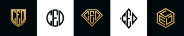 İlk harfler CED logosu Bundle dizayn eder. Bu set Shield, Rounded, iki Diamond ve Hexgon stili içeriyordu.