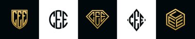 İlk harfler CEE logosu Bundle dizayn eder. Bu set Shield, Rounded, iki Diamond ve Hexgon stili içeriyordu.