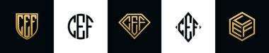 İlk harfler CEF logosu Bundle dizayn ediyor. Bu set Shield, Rounded, iki Diamond ve Hexgon stili içeriyordu.