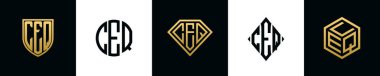 İlk harfler CEQ logosu Bundle dizayn ediyor. Bu set Shield, Rounded, iki Diamond ve Hexgon stili içeriyordu.