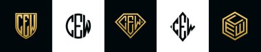 İlk harfler CEW logosu Bundle dizayn eder. Bu set Shield, Rounded, iki Diamond ve Hexgon stili içeriyordu.