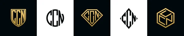 Initiële Letters Ccn Logo Ontwerpen Bundel Deze Set Bevat Shield — Stockvector