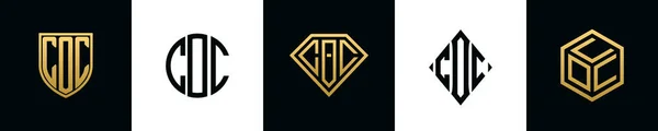 Initial Letters Coc Logo Designs Bundle Set Included Shield Rounded — Vetor de Stock