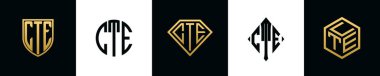 İlk harfler CTE logosu Bundle dizayn eder. Bu set Shield, Rounded, iki Diamond ve Hexgon stili içeriyordu.