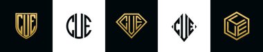 İlk harfler CUE logosu Bundle dizayn eder. Bu set Shield, Rounded, iki Diamond ve Hexgon stili içeriyordu.