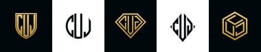 İlk harfler CUJ logosu Bundle dizayn eder. Bu set Shield, Rounded, iki Diamond ve Hexgon stili içeriyordu.