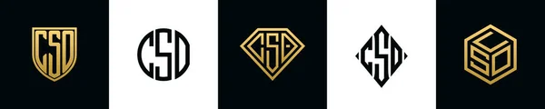 Initial Letters Cso Logo Designs Bundle Set Included Shield Rounded — Vetor de Stock