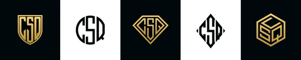 Harfler Csq Logosu Bundle Dizayn Eder Set Shield Rounded Iki — Stok Vektör