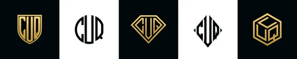 Initial Letters Cuq Logo Designs Bundle Set Included Shield Rounded — Vetor de Stock