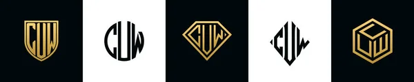Cuw标志的首字母为Bundle 这一套包括盾牌 四舍五入 两个钻石和六角形 — 图库矢量图片