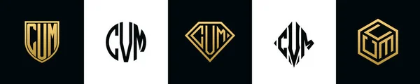 Initial Letters Cvm Logo Designs Bundle Set Included Shield Rounded — Vetor de Stock