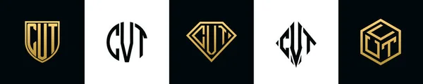 Initial Letters Cvt Logo Designs Bundle Set Included Shield Rounded — Vetor de Stock
