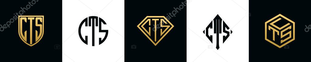 Initial letters CTS logo designs Bundle. This set included Shield, Rounded, two Diamond and Hexgon style