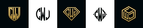 Initial Letters Cwj Logo Designs Bundle Set Included Shield Rounded — Vetor de Stock