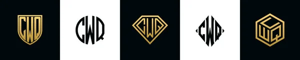 初始字母Cwq标志设计Bundle 这一套包括盾牌 四舍五入 两个钻石和六角形 — 图库矢量图片