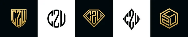 Initial Letters Czu Logo Designs Bundle Set Included Shield Rounded —  Vetores de Stock
