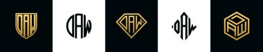 DAW logosu ilk harfleri Bundle dizayn eder. Bu set Shield, Rounded, iki Diamond ve Hexgon stili içeriyordu.