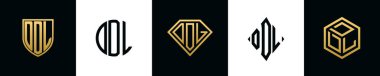 İlk harfler DDL logosu Bundle dizayn eder. Bu set Shield, Rounded, iki Diamond ve Hexgon stili içeriyordu.