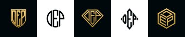 İlk harfler DEP logosu Bundle dizayn eder. Bu set Shield, Rounded, iki Diamond ve Hexgon stili içeriyordu.