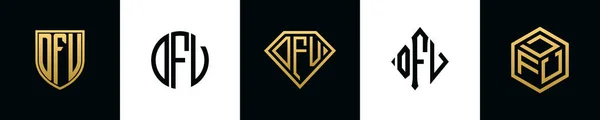 Initial Letters Dfv Logo Designs Bundle Set Included Shield Rounded — Vetor de Stock