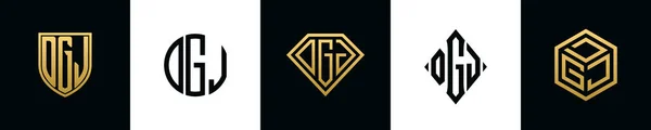 Initial Letters Dgj Logo Designs Bundle Set Included Shield Rounded —  Vetores de Stock